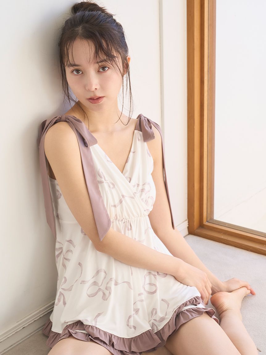【新品未使用】リボンショルダーセットアップ 【SNIDEL 】 接触冷感】カシュクールショルダーリボンセットアップ(ワンピース
