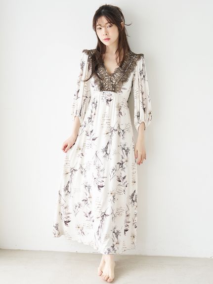 カシュクールレースカップインワンピース(ロングワンピース