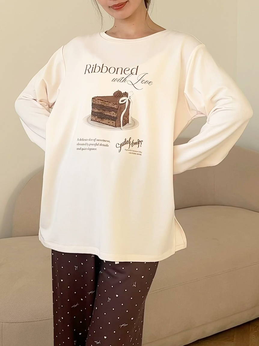 snidelホーム スナ ケーキモチーフロングTシャツ 水色 ケーキモチーフロングTシャツ(カットソー＆Tシャツ)｜スナイデルホーム