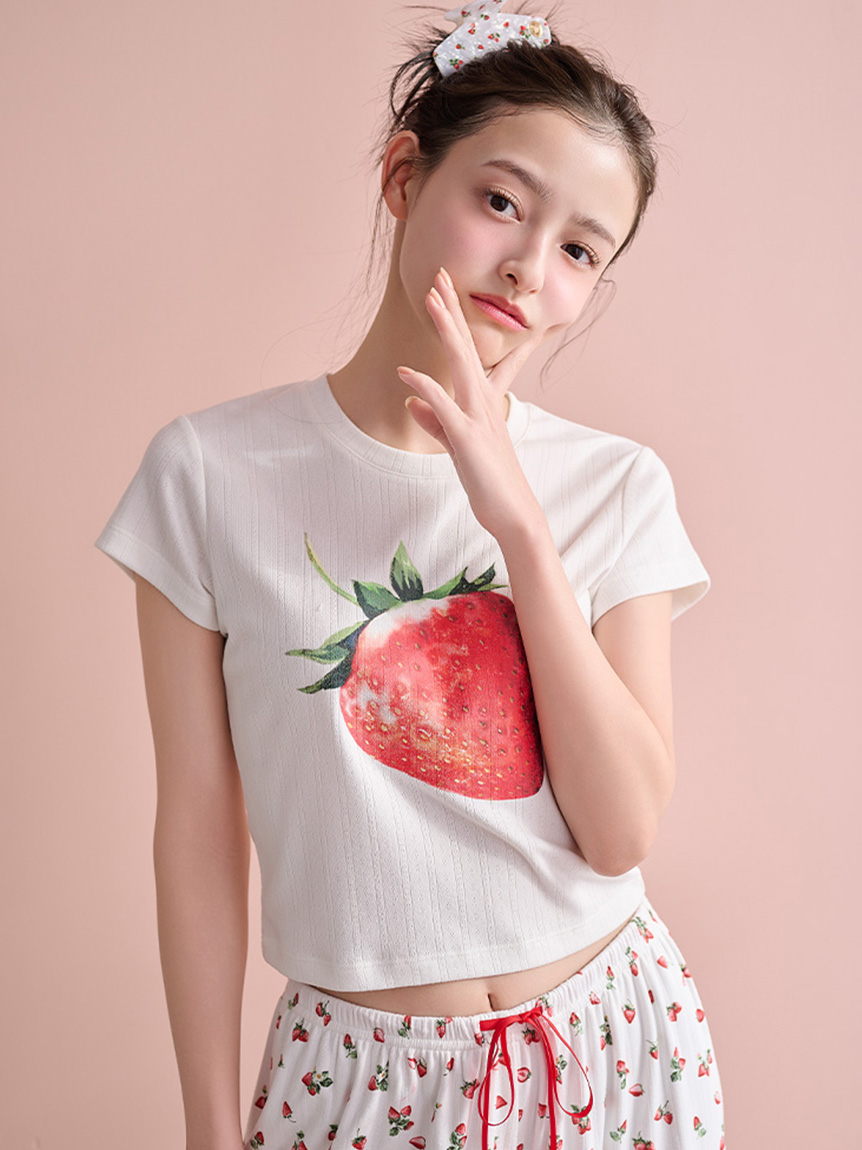 SNIDEL  ストロベリーアイレットミニTシャツ＆ロングパンツセット ストロベリーアイレットミニTシャツ(カットソー＆Tシャツ)｜スナイデル