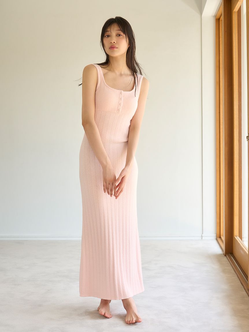 クリーム色ノースリーブロングワンピース Worker's Nobility Vネック