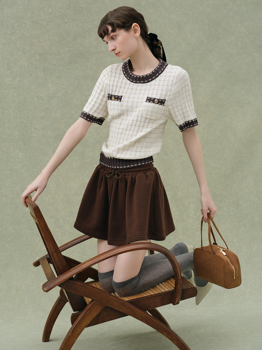 SNIDEL POPUP限定カラー／新品タグ付／完売商品 半袖ニットプルオーバー AMERICAN HOLIC ニット セーター 透かし編み半袖ニットプル