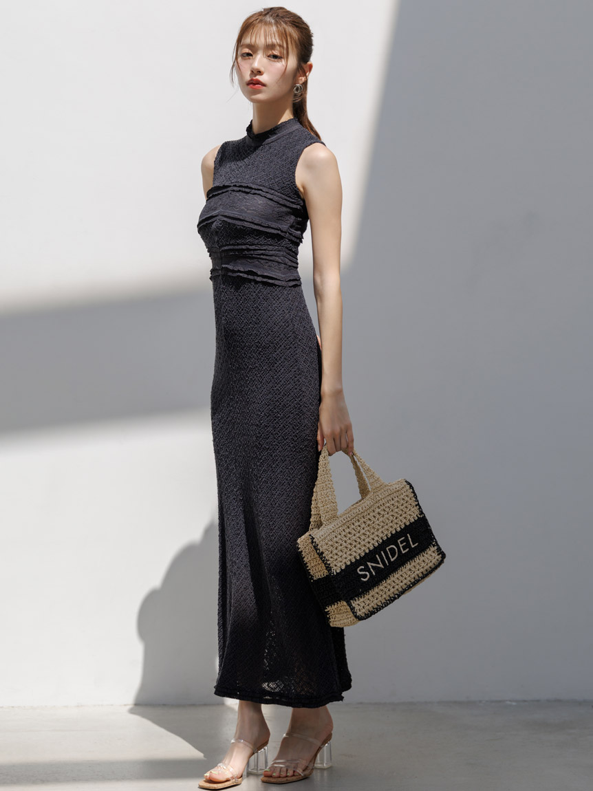 SNIDEL ブラック ロング ドレス ワンピース　0 超極美品 2025SS SNIDEL スナイデル レースポロドレス 黒 S