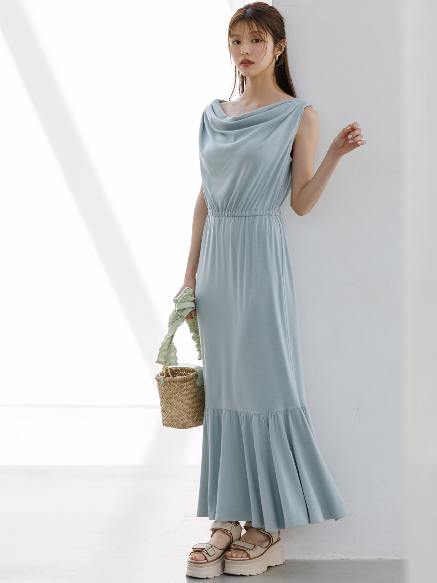 WEB限定カラーあり】ドレープネックカットワンピース(マキシ・ロング