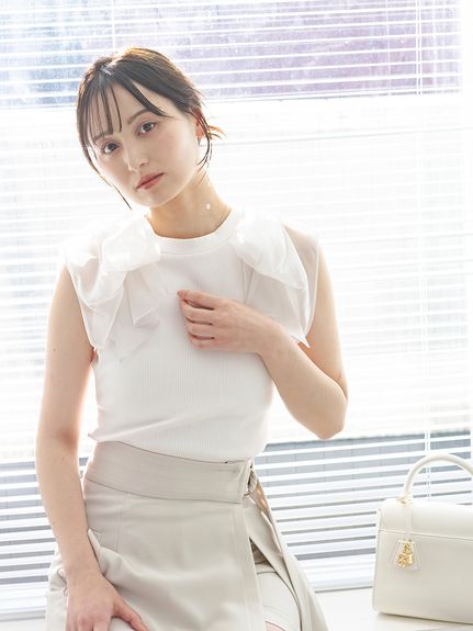 リボンスリーブカットソー