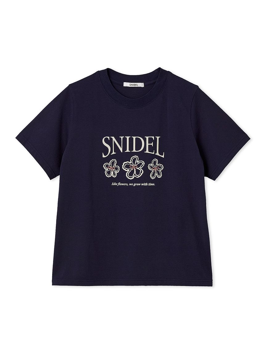 【BOUQUET OF JOY】SNIDELロゴフラワーTシャツ(NVY-F)