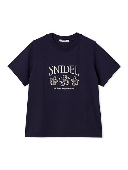 【BOUQUET OF JOY】SNIDELロゴフラワーTシャツ(NVY-F)