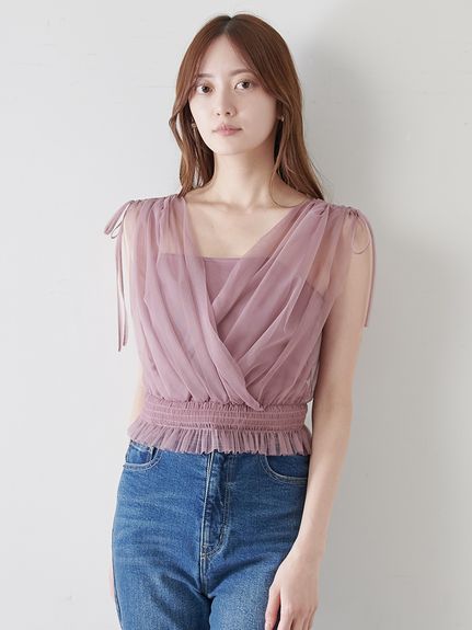 snidel チュールレイヤードスウェット アイボリー チュールレイヤードカシュクールカットプルオーバー（カットソー
