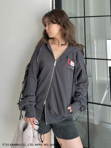 snidel ハローキティ フリースパーカー 水色 スナイデル「ハローキティ」コラボアイテム、“耳付き”ボアパーカー