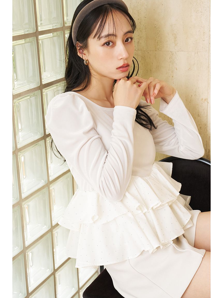フリルドッキングペプラムベロアトップス(Tシャツ・カットソー