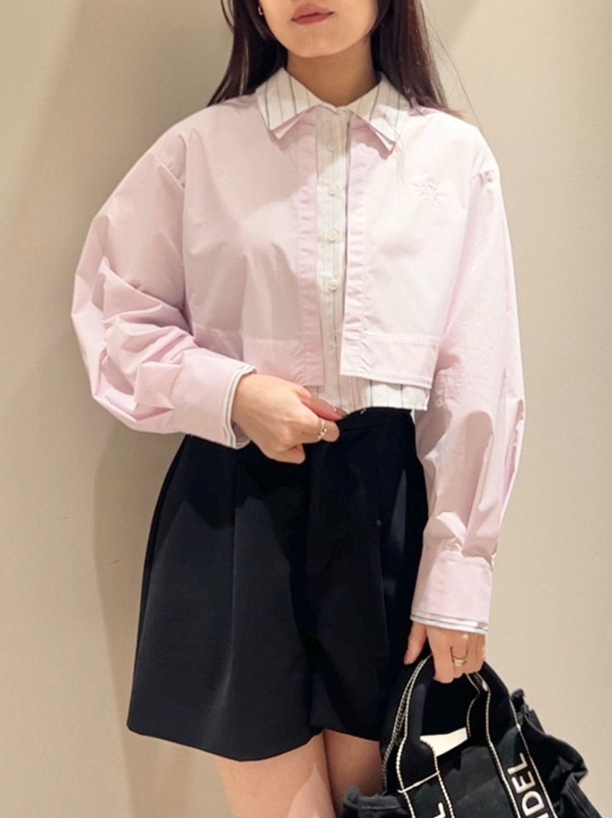 Sustainableレイヤードクロップドシャツ(PNK-F)