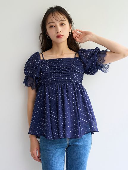 スナイデル　SNIDEL バリエオフショルレースチュニック バリエオフショルレースチュニック(シャツ・ブラウス)｜トップス