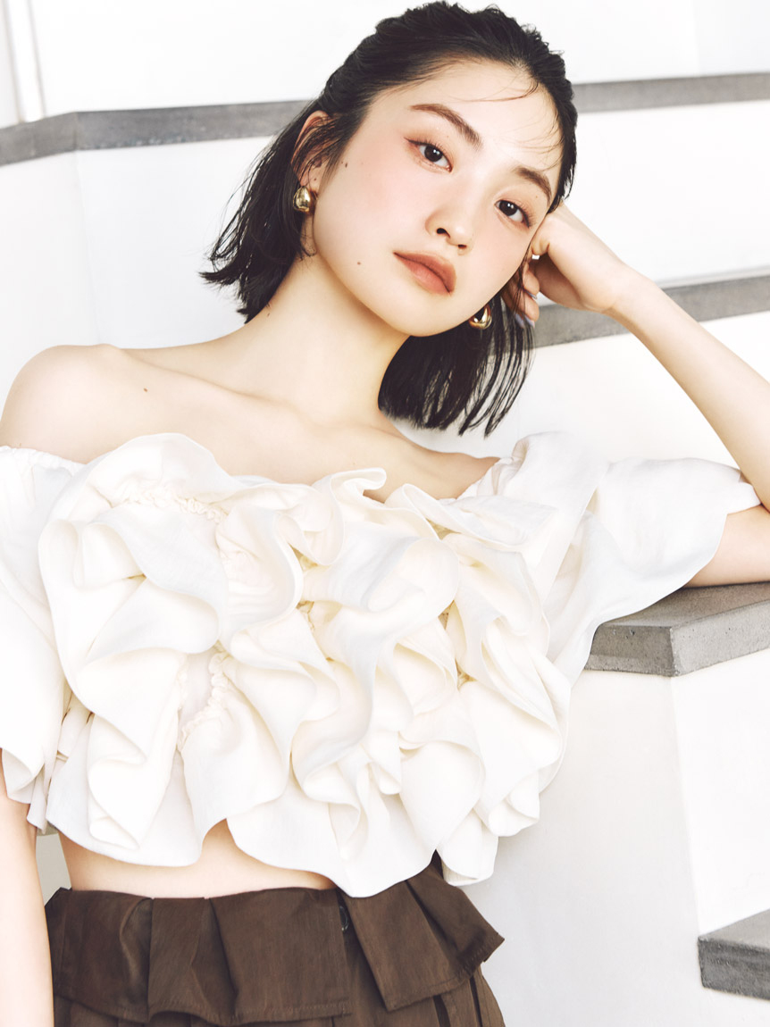 Snidel花柄フリルオフショルダーブラウス S SNIDEL（スナイデル）の「ジャカードオフショルブラウス（シャツ