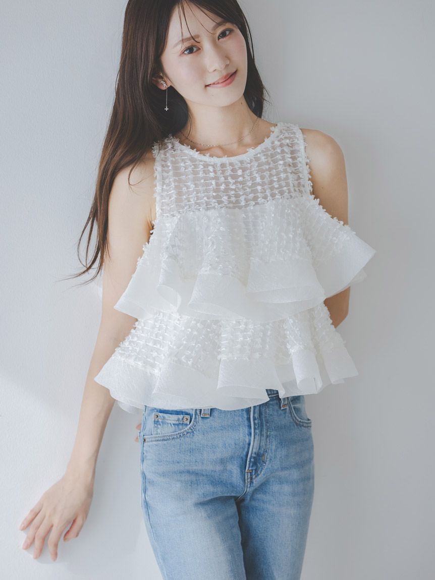 ラッフルジャガードボリュームブラウス(ブラウス)｜トップス｜SNIDEL