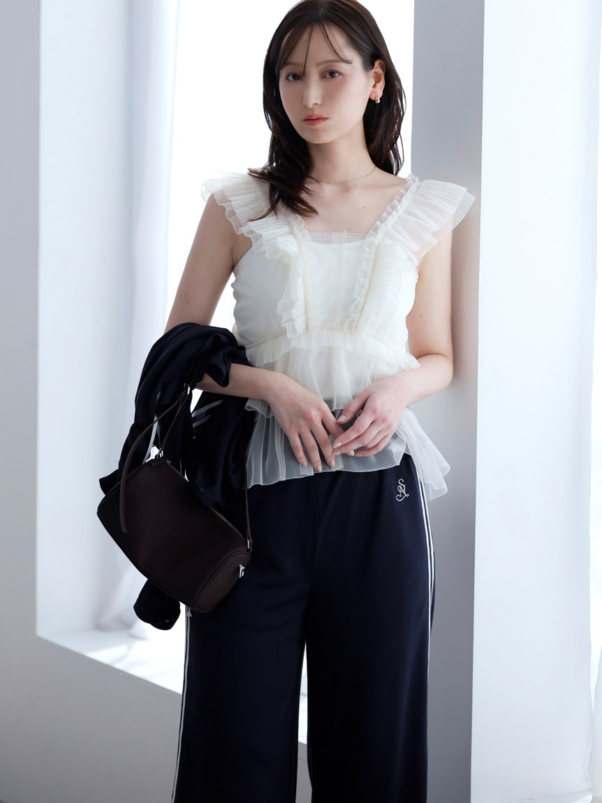 【新品未使用タグ付】 SNIDEL チュールペプラムブラウス Sustainableチュールペプラムブラウス(シャツ・ブラウス)｜トップス