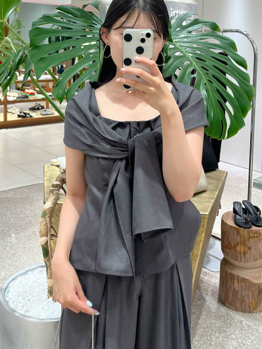 【新品同様】SNIDEL ブラウス Washable/セットアップ対応】リボンノースリブラウス(シャツ・ブラウス