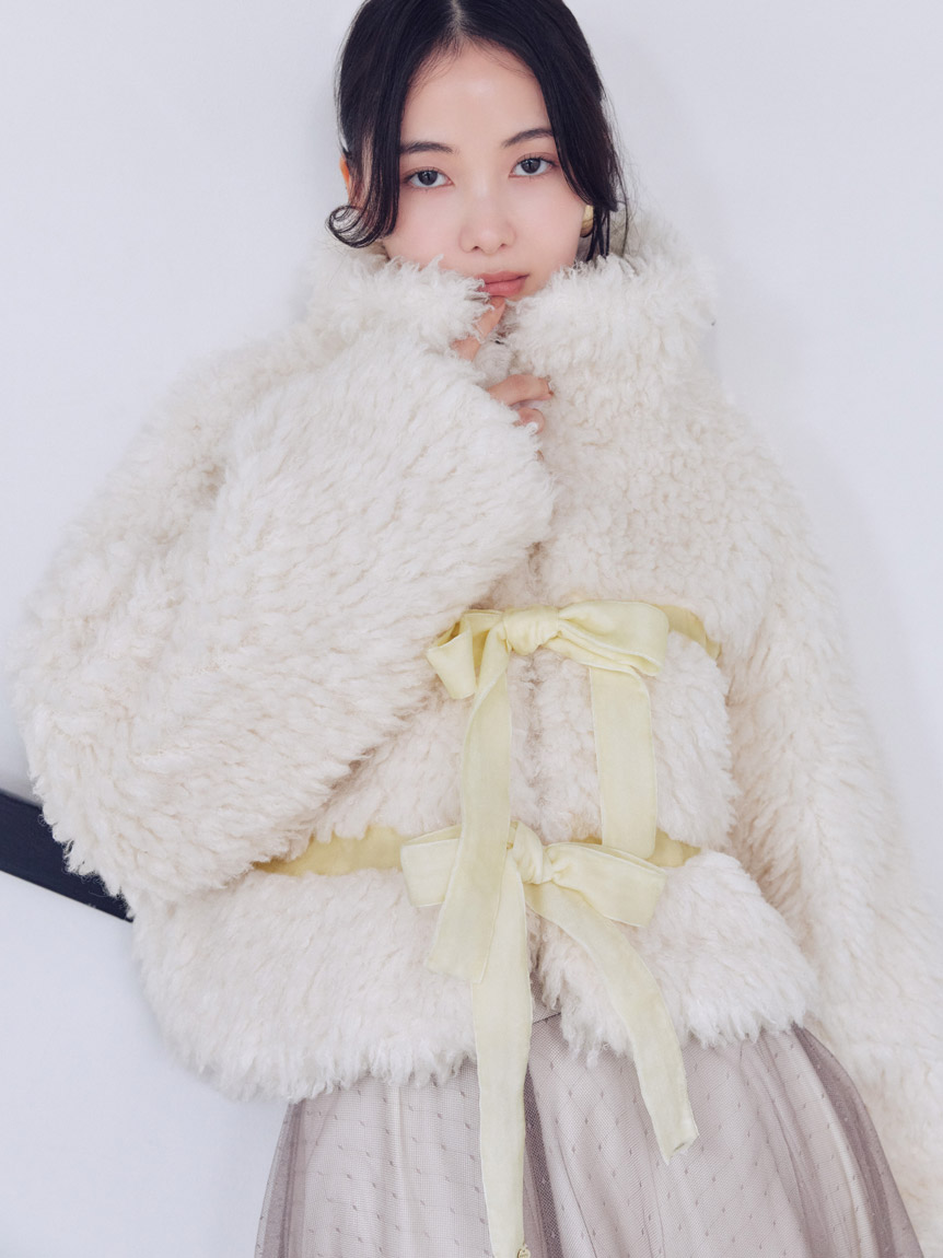 Sustainableリボンボアショートコート スナイデル Sustainableリボンボアショートコート｜スナイデルの通販｜&mall