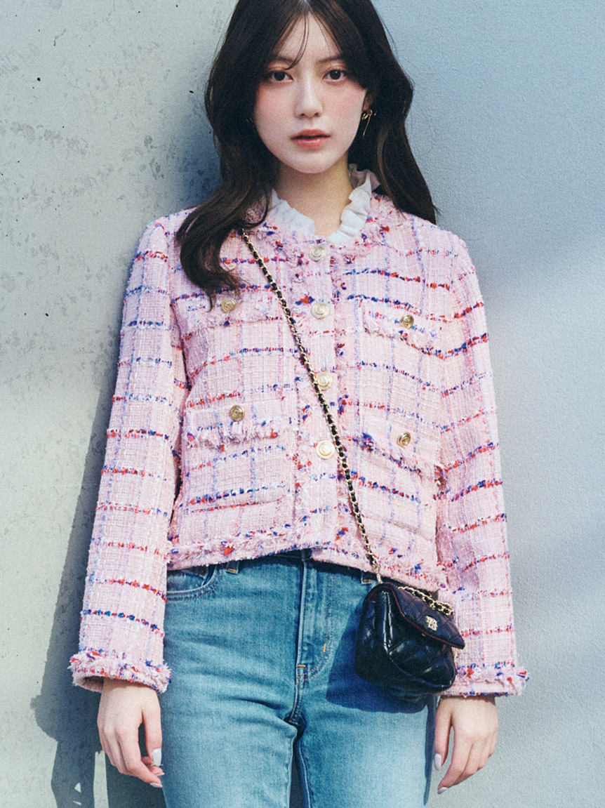 デタッチャブルフリルカラーツイードジャケット(ジャケット)｜アウター