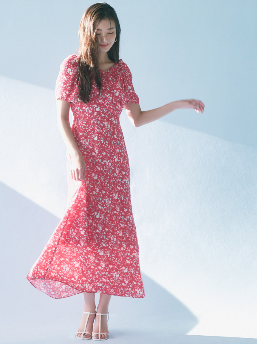 新品 SNIDEL Sustainableフリルプリントワンピース size2 IVR