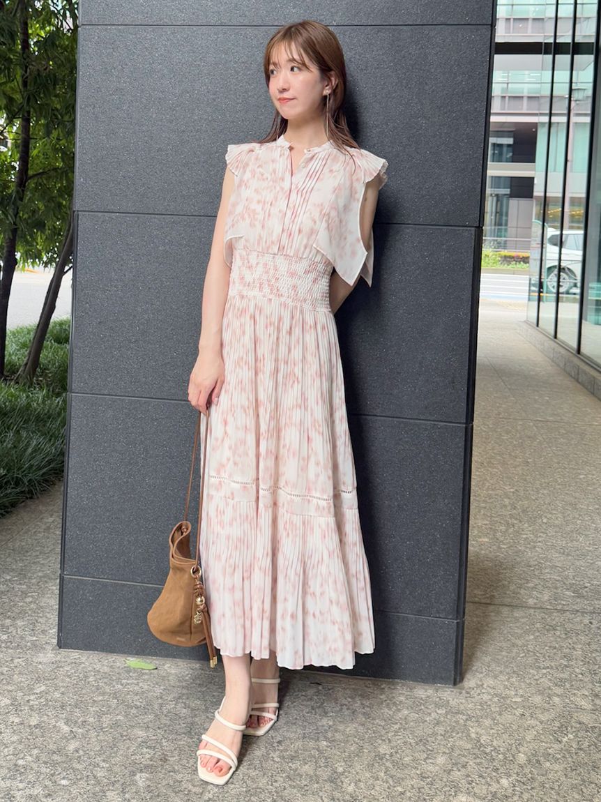 Sustainableヘアラインフラワープリントワンピース(マキシ
