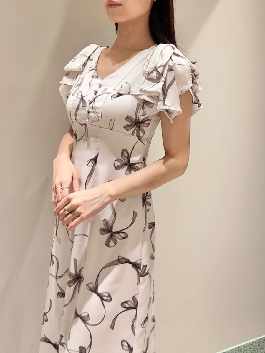 SNIDEL Sustainableリボンプリントワンピース サイズ1 00サイズあり】Sustainableリボンプリントワンピース