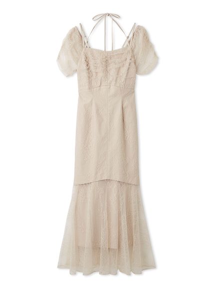 ギャザードレープレースドレス(マキシ・ロングワンピース)｜ワンピース