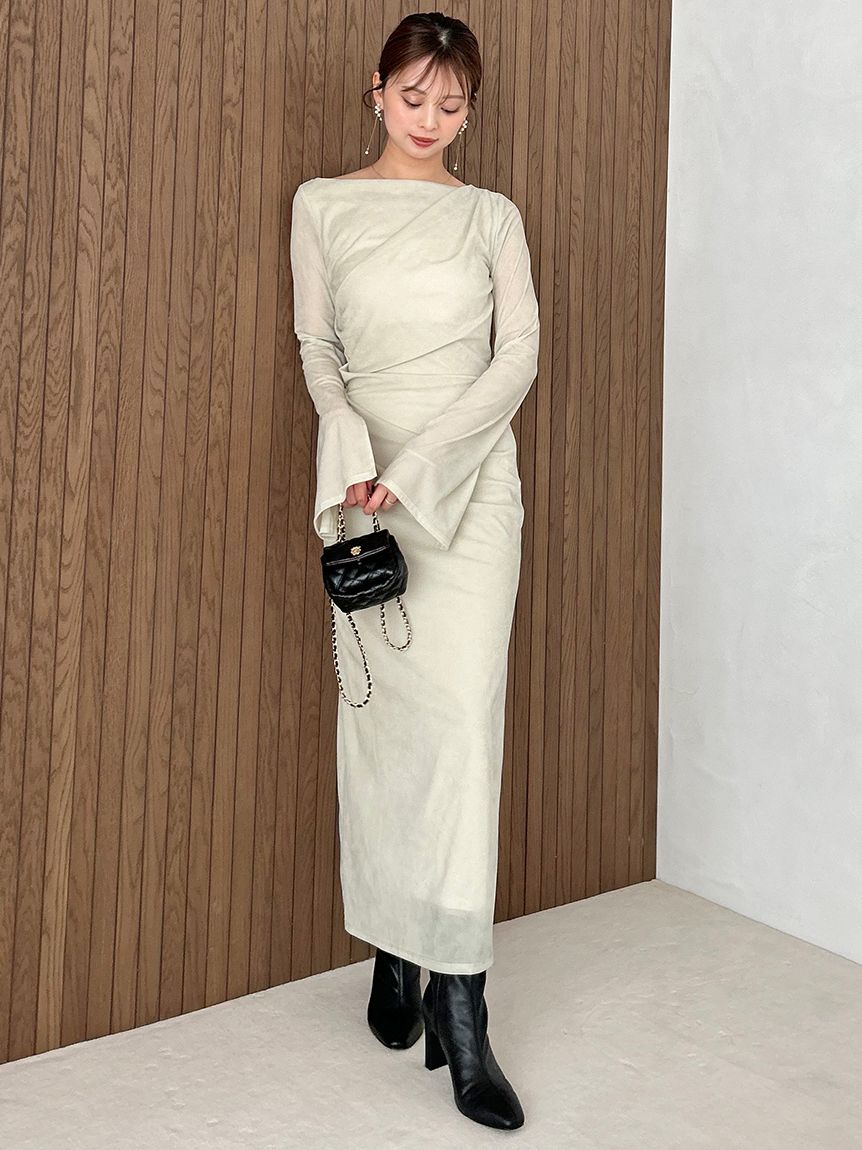 フロッキーベロアドレープドレス(マキシ・ロングワンピース