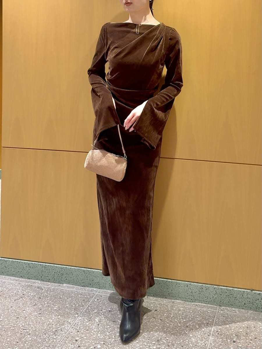 フロッキーベロアドレープドレス(マキシ・ロングワンピース