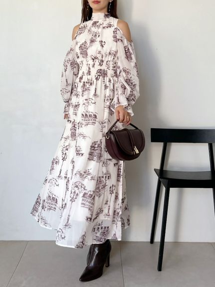 コールドショルダーボウタイワンピース(マキシ・ロング