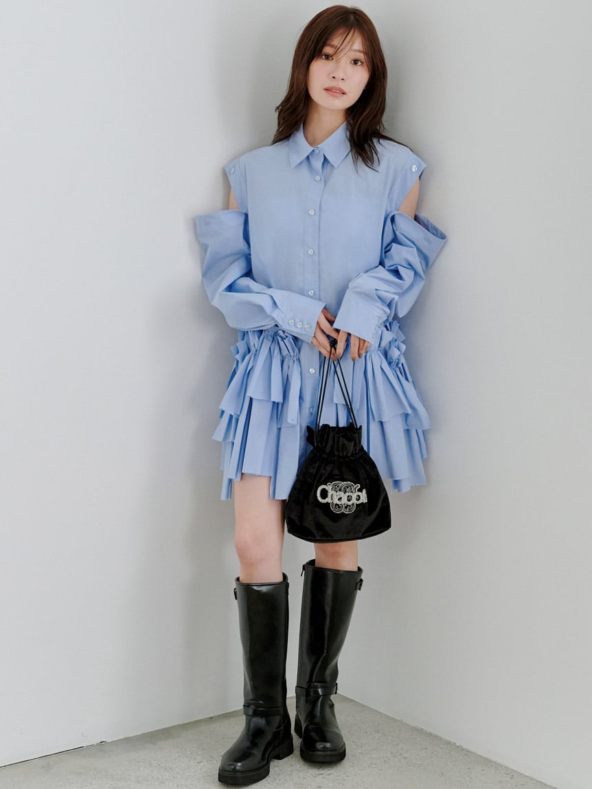 新品未使用✨️スナイデル サステナブルリボンシャツワンピース マキシ丈 チェック SNIDEL（スナイデル）の「Sustainableリボンシャツワンピース