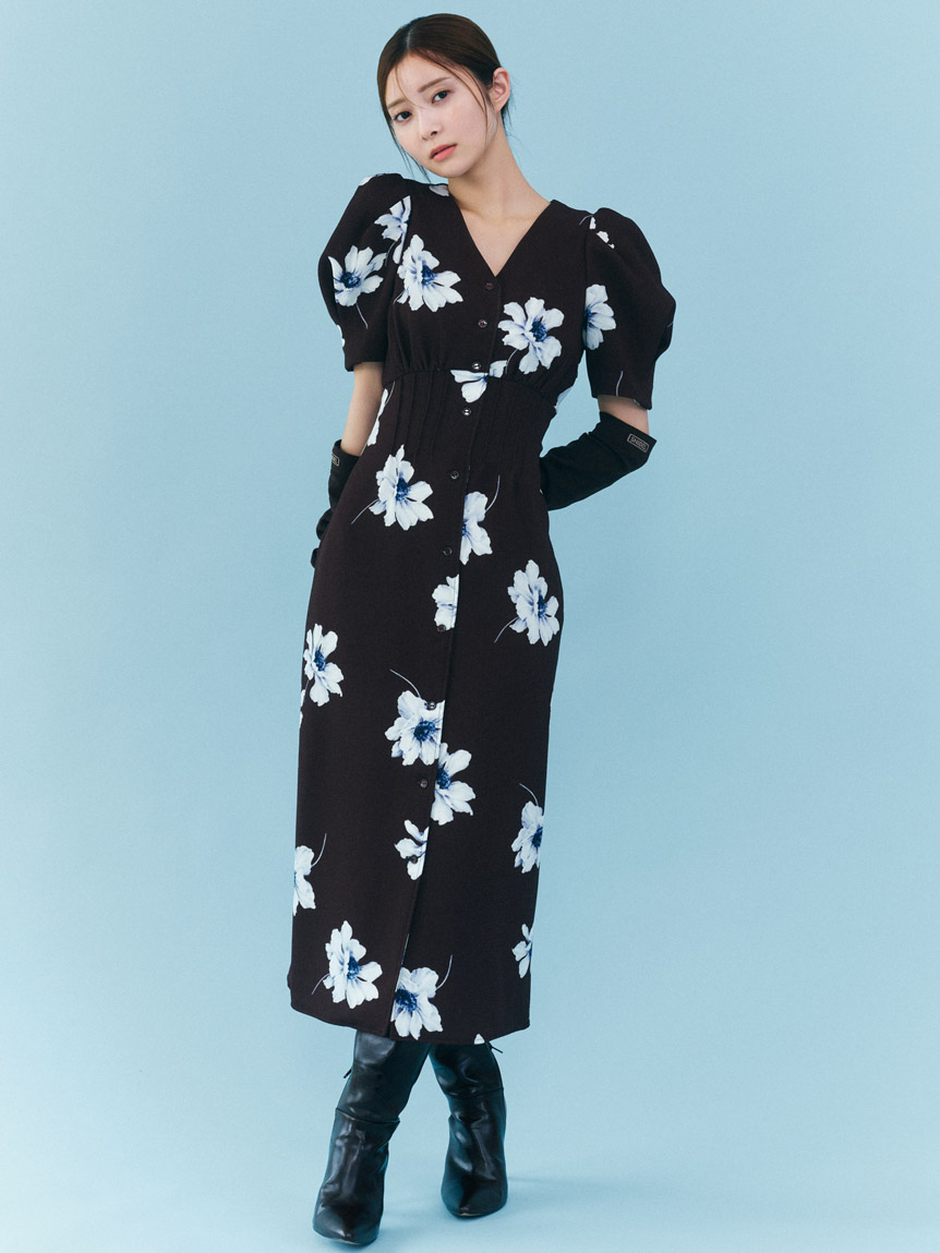 【美品】スナイデル×ザローリングストーンズ　ロングワンピース　総柄　フリル 新品2.7万✨スナイデル×ザローリングストーンズ♡ロング