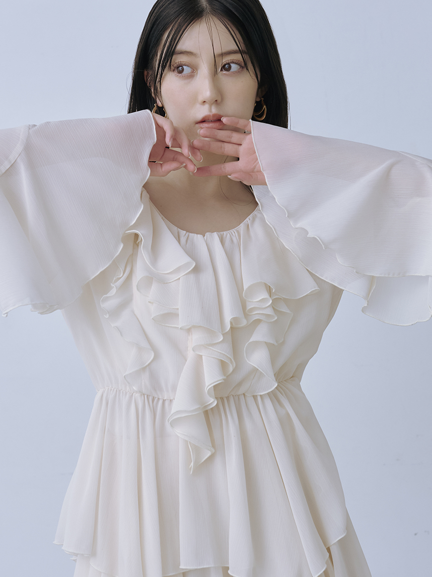 シフォンフリルミニコンビワンピース(ミニワンピース)｜ワンピース