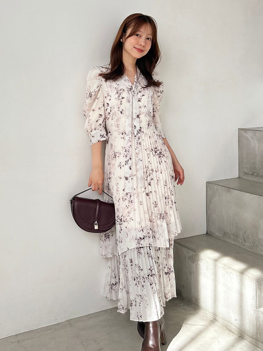 SNIDEL Sustainableプリントプリーツワンピース 0 Sustainableプリーツプリントワンピース(マキシ・ロング