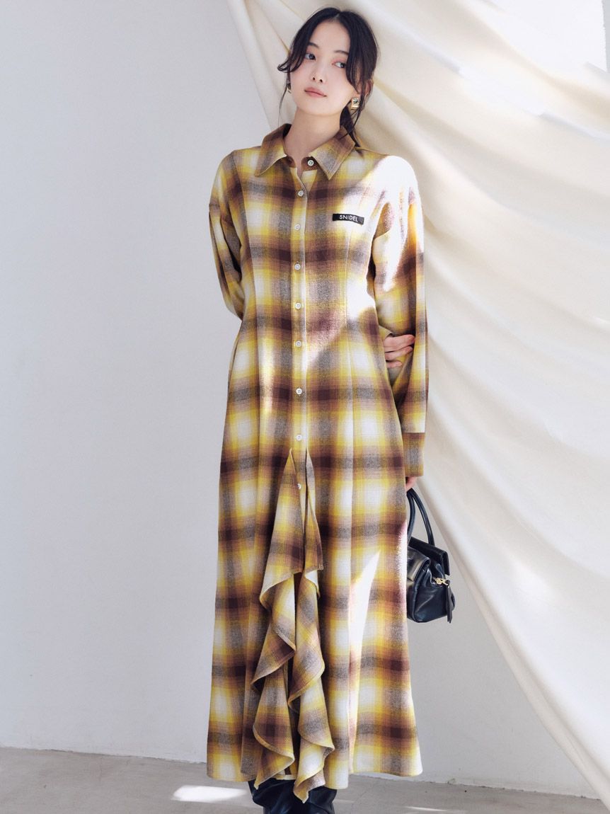 SNIDEL/Prentiss】チェックアシメシャツワンピース(マキシ・ロング
