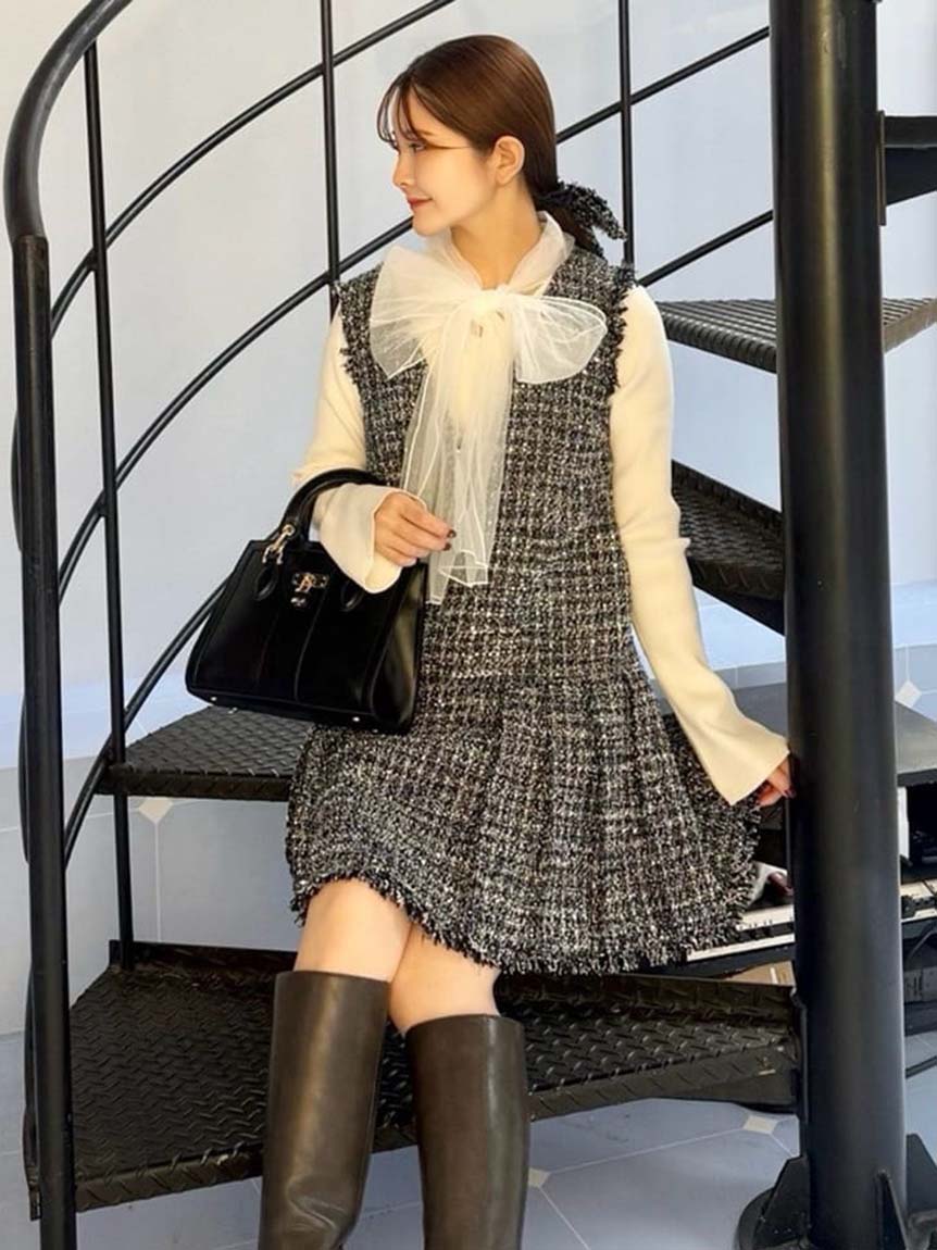 Vネックツイードジャンスカ(ミニワンピース)｜ワンピース｜SNIDEL