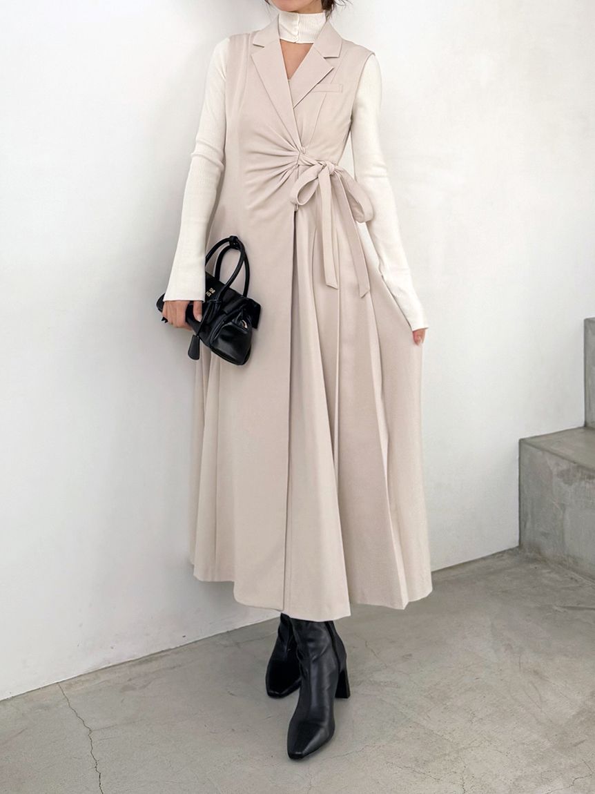 Sustainableサイドプリーツテーラードワンピース(マキシ・ロング