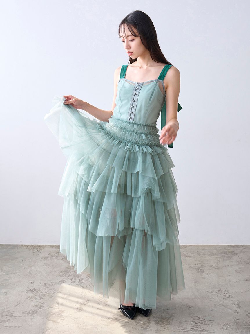 SNIDEL ボリュームティアードチュールドレス チュールティアードボリュームドレス（マキシ丈/ロング