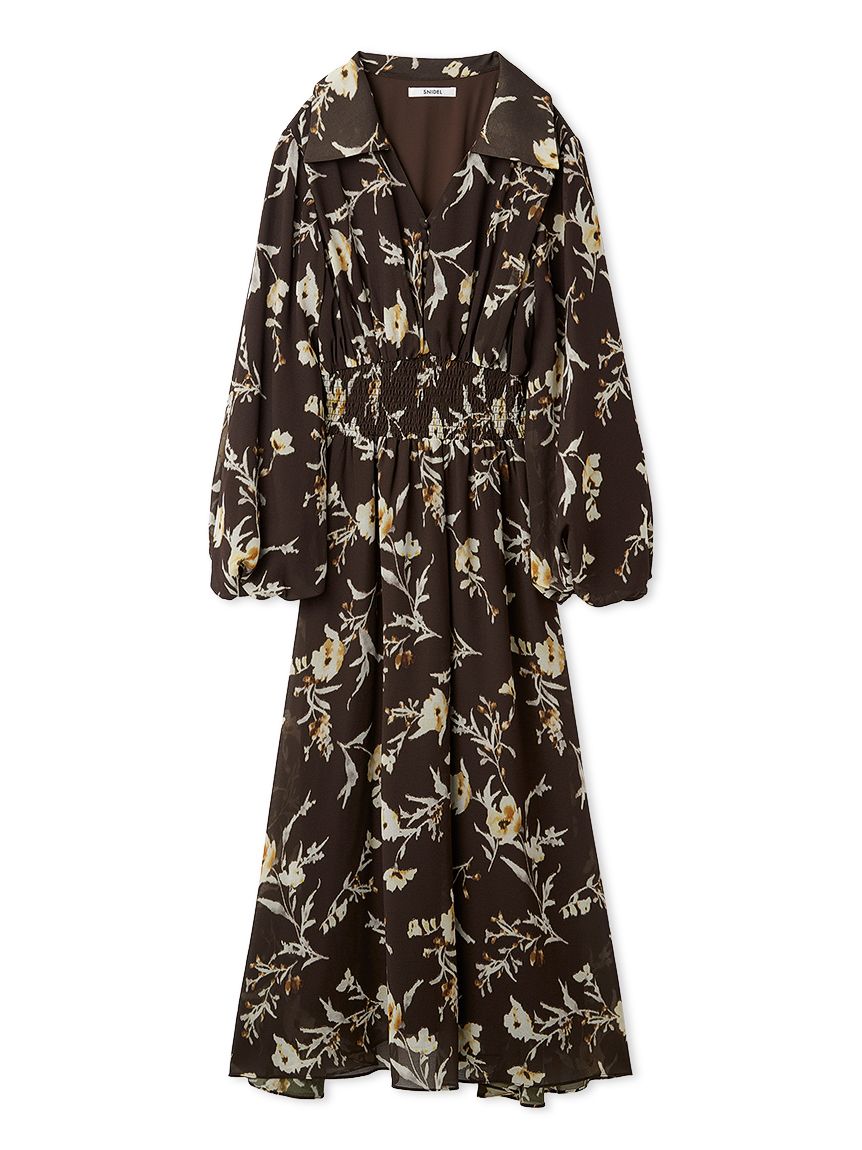 ウエストシャーリングプリントOP(マキシ・ロングワンピース