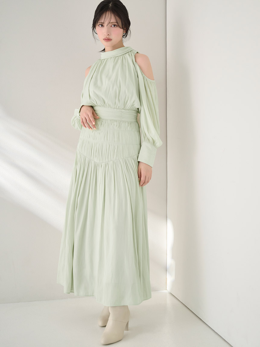 コールドショルダーロングワンピース(マキシ・ロングワンピース