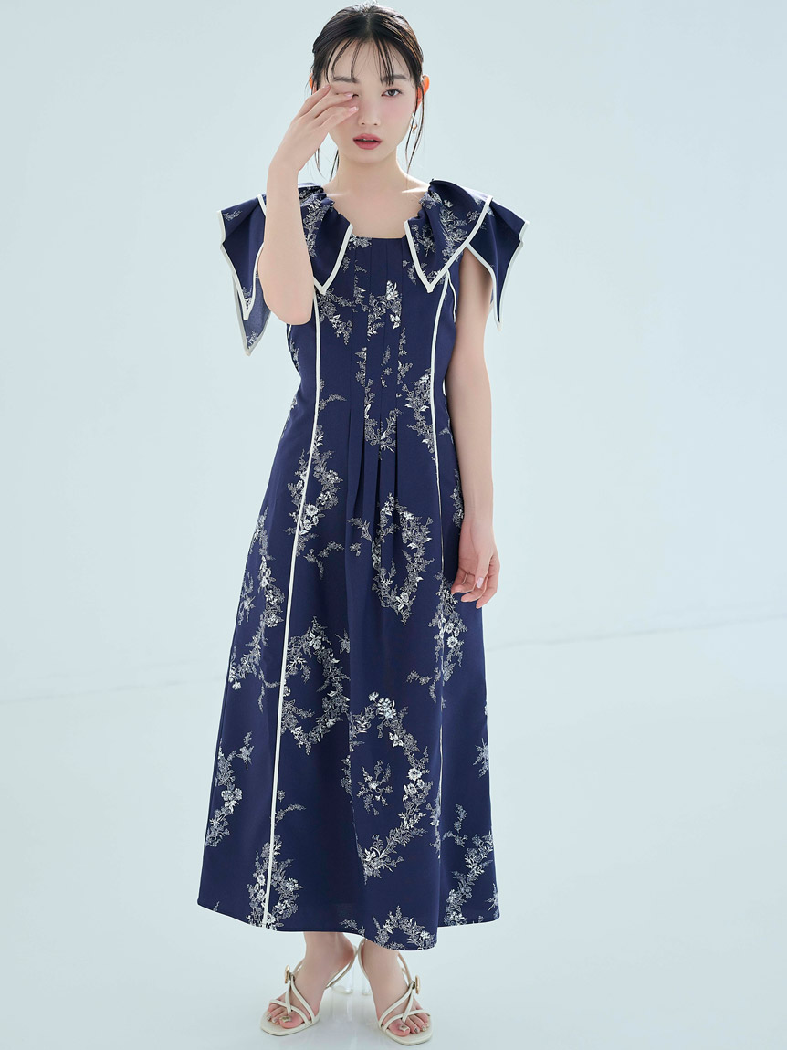 WEB限定00サイズあり】ラッフルカラープリントワンピース(ロング