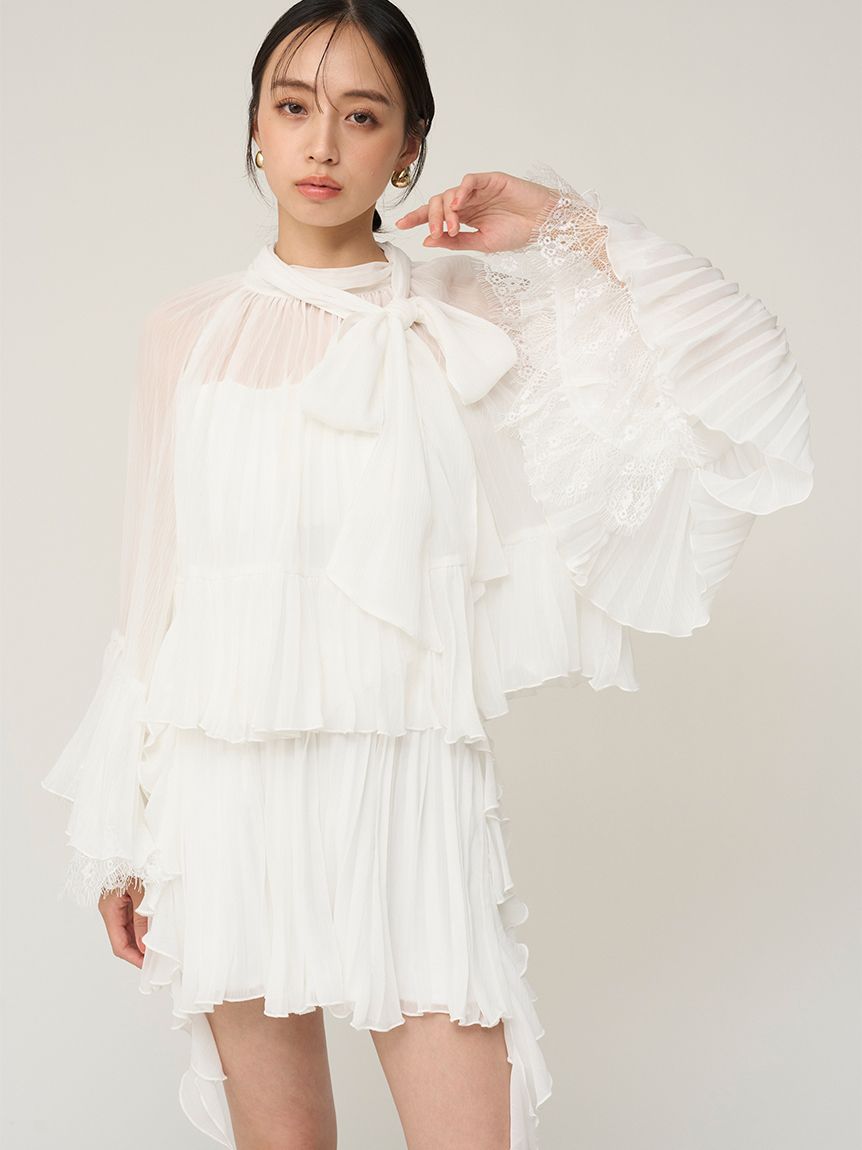 レーストリムシフォンセットアップ(トップス＆ボトムセット