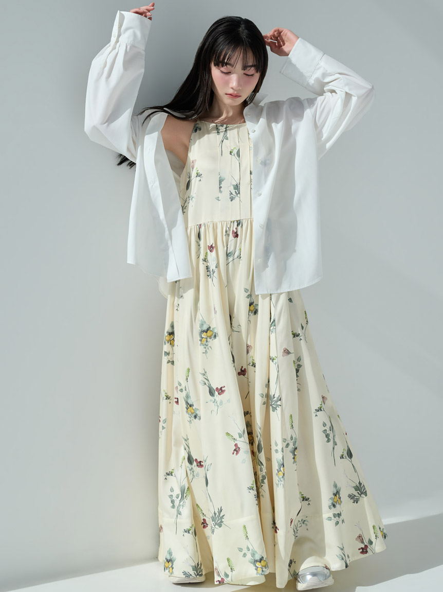 WEB限定00サイズあり】ボタニカルパターンキャミワンピース(ロング