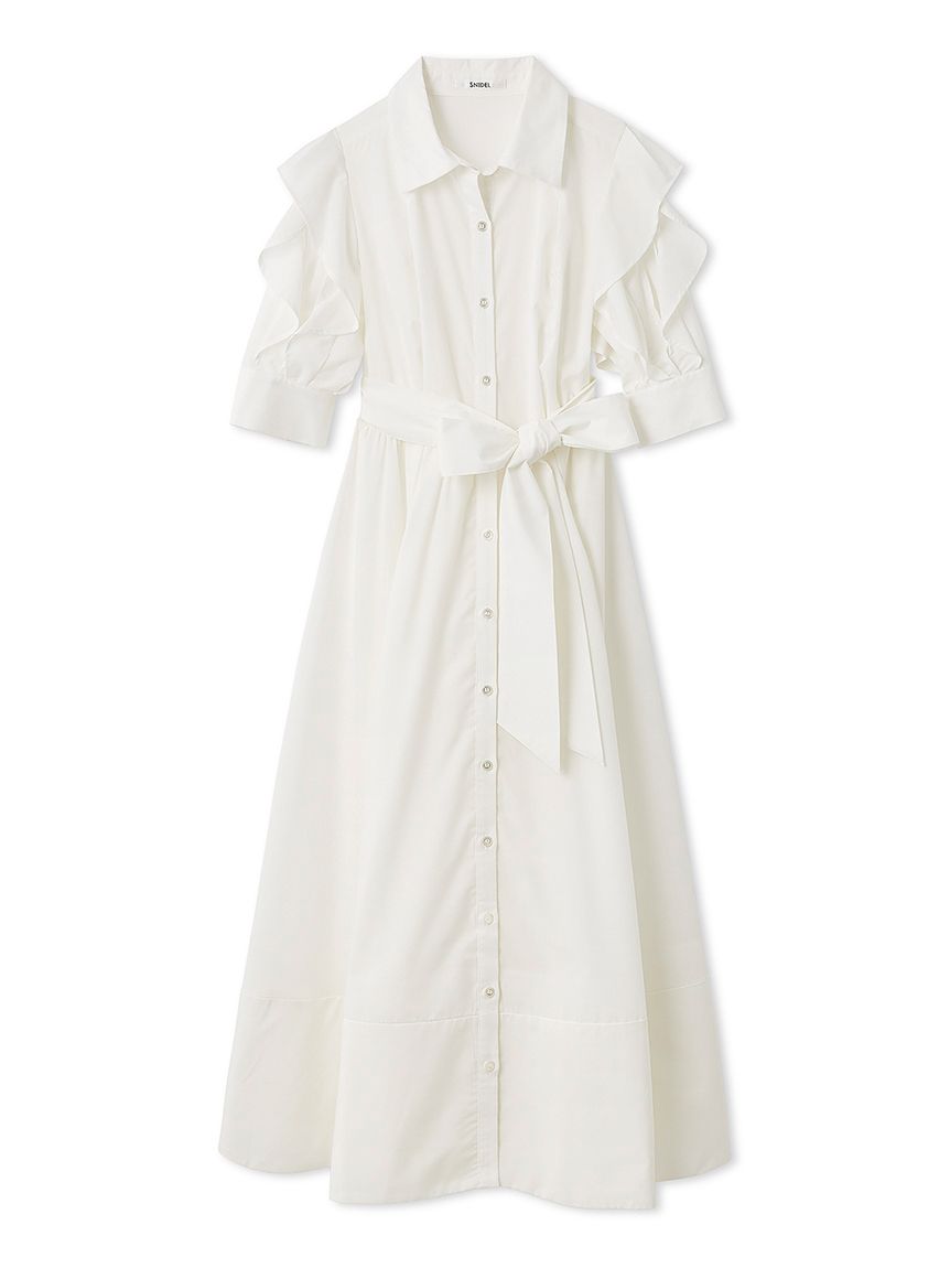 Sustainableフリルデザインシャツワンピース(マキシ・ロングワンピース