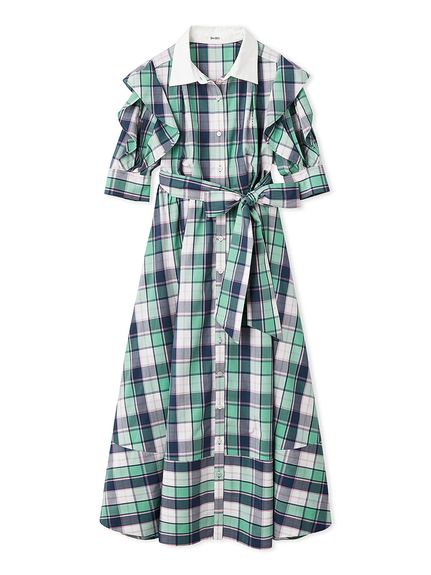 Sustainableフリルデザインシャツワンピース(ロングワンピース