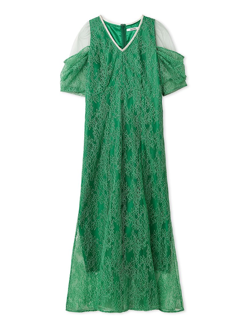 ラメブレードVネックレースドレス(マキシ・ロングワンピース