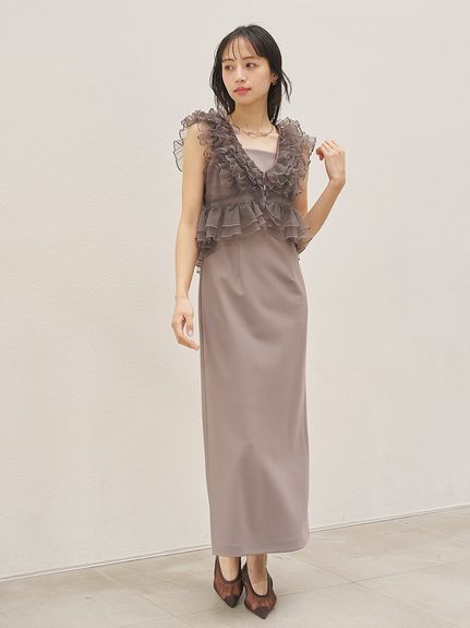 snidel◇2トーンドレス Sustainableティアードチュールドレス(ロングワンピース)｜ワンピース