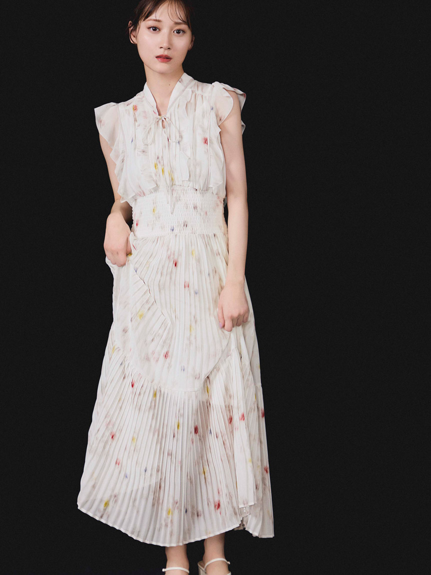 販路限定サイズあり】Sustainableフリルプリーツワンピース(ロング