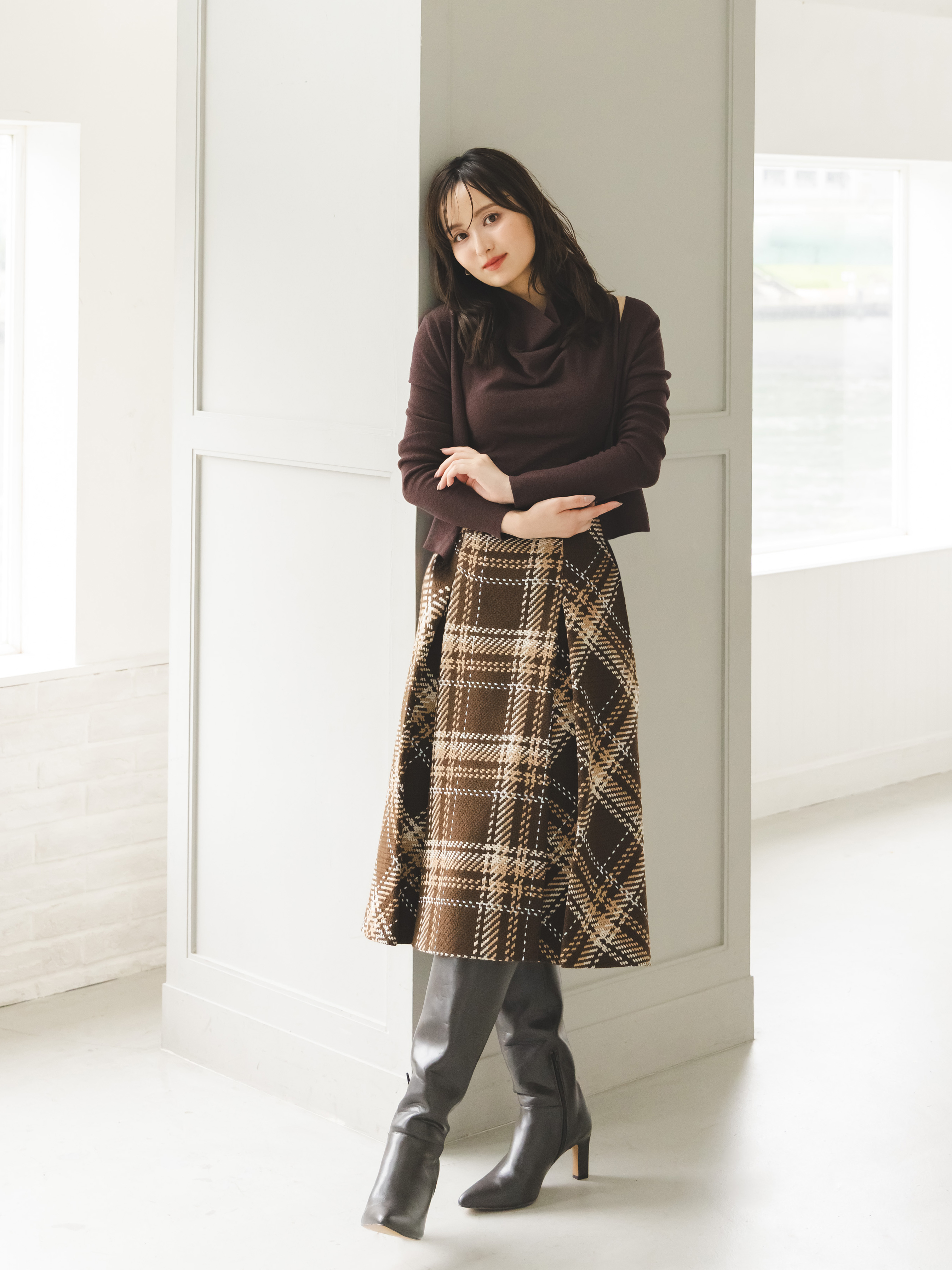 ロービングチェックロングスカート（マキシ丈/ロングスカート