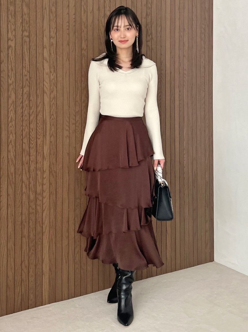 サテンナローティアードスカートSWFS254265 サテンナローティアードスカート(ロングスカート)｜スカート｜SNIDEL