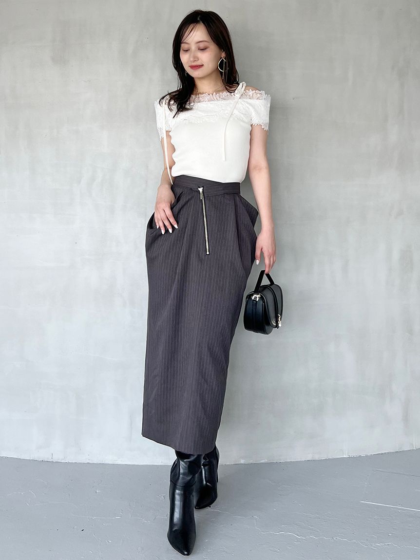 SNIDEL フロントジップフレアスカート フロントジップフレア